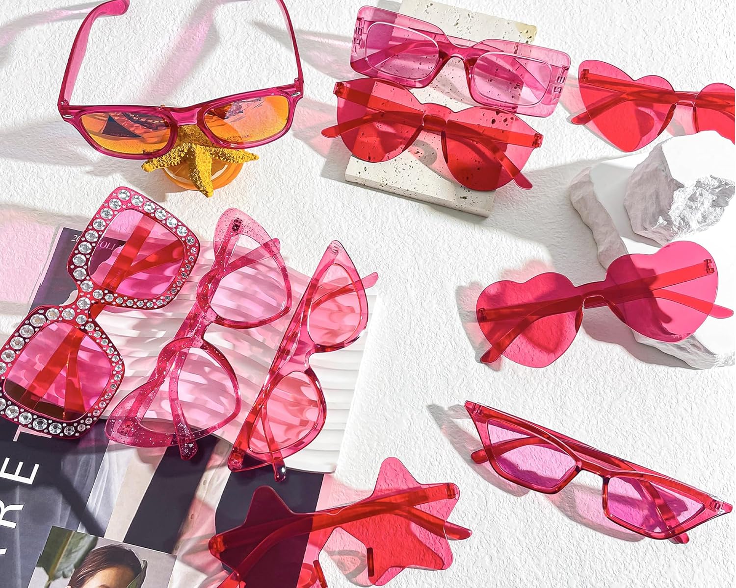 12 Mixed Pink Style Sunglasses Retro Party Favors Bulk Classic Eyewear Costume Glasses for Women - Image 5