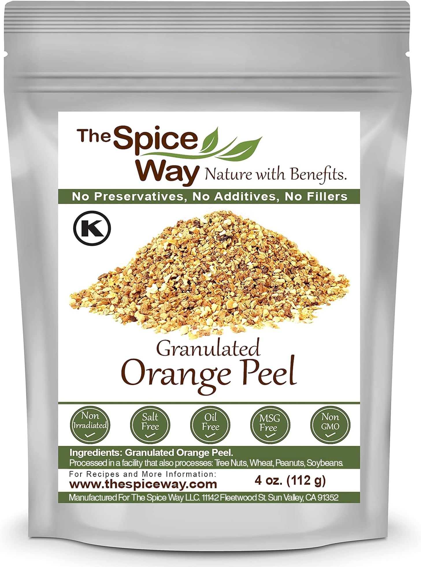 The Spice Way Orange Peel - Granules (4 oz) without any preservatives. Great for cooking, baking and tea.