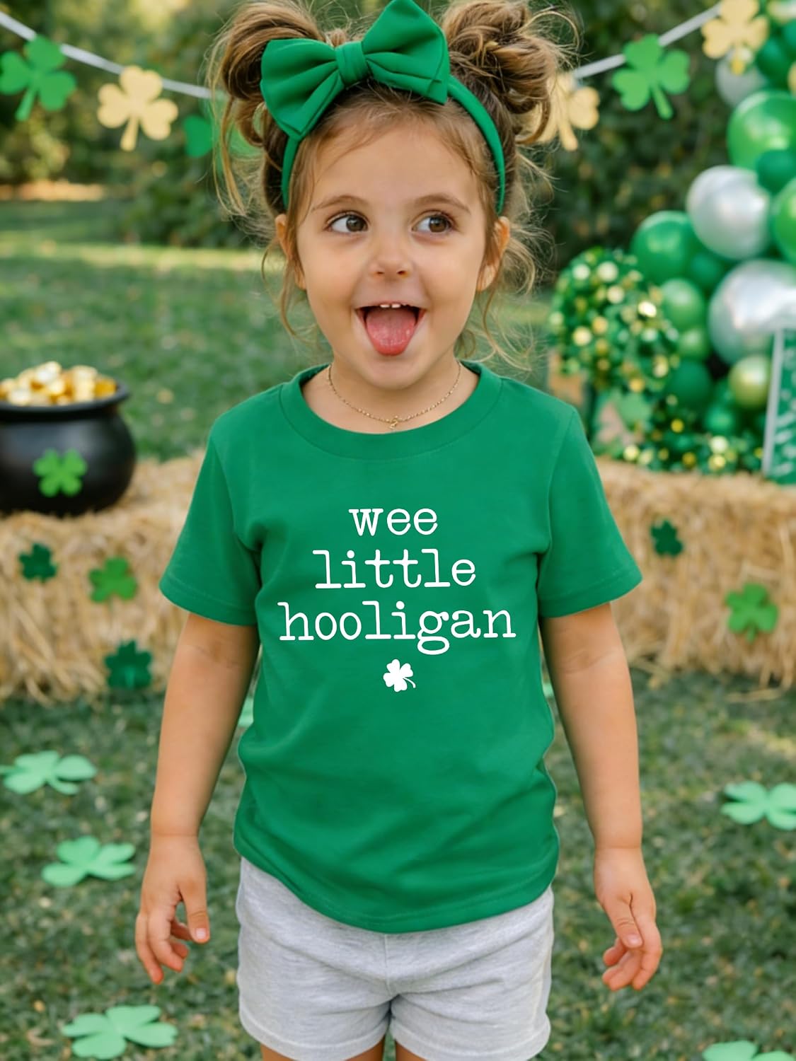 Girls St Patrick's Day Shirt Kids Green Lucky Heart Shirts Shamrock Tees Irish Clover Tops Short Sleeve 7-14y