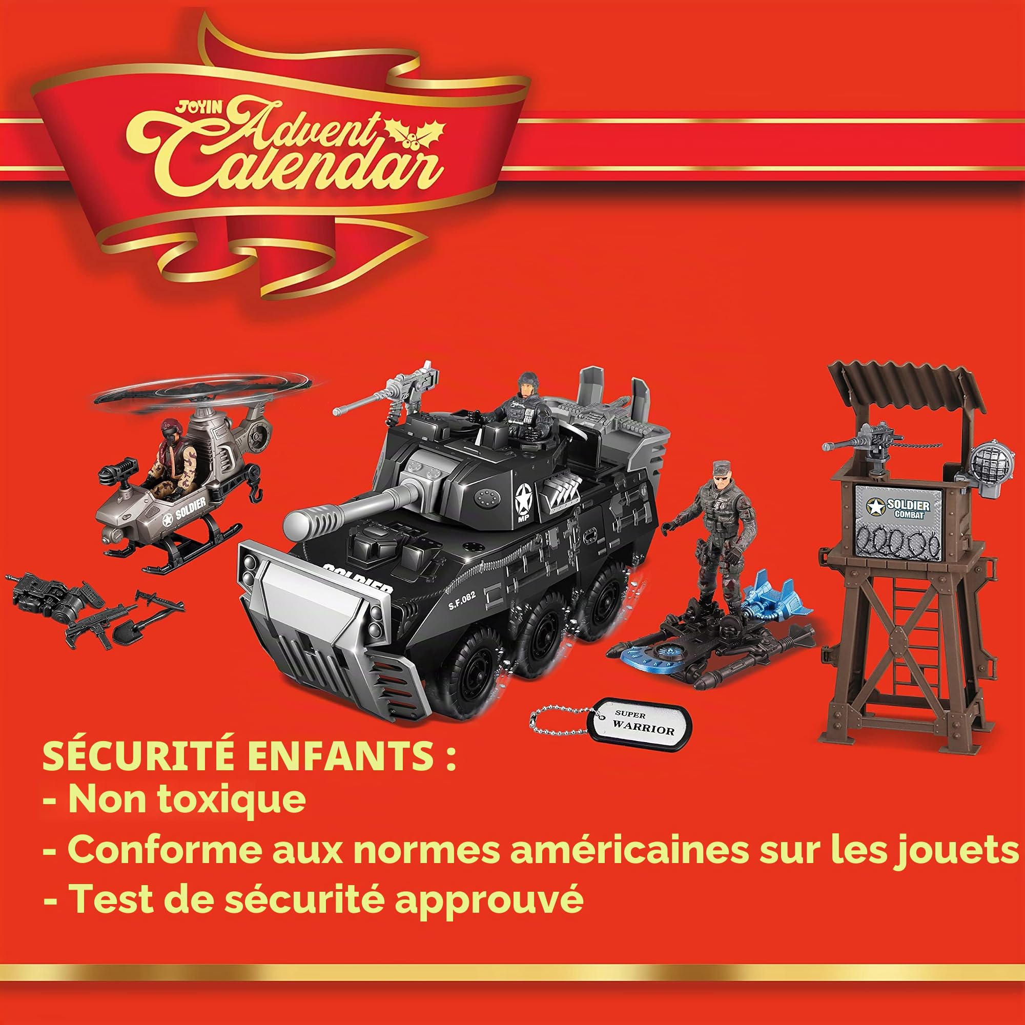 JOYIN 2025 Calendrier de l'Avent de Noël avec l'homme de l'armée militaire compte à rebours de 24 jours avec des figurines d'action de soldat, jouets de Noël cadeau pour garçons enfants
