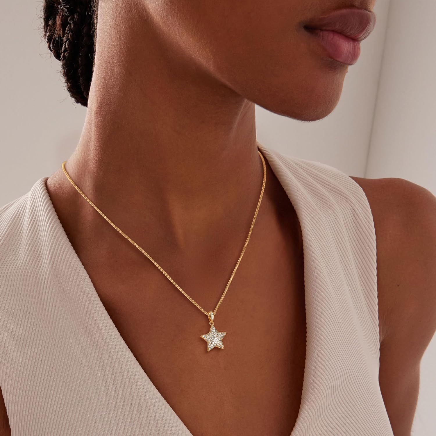 Fettero Gold Necklace for Women, Dainty 14K Gold Plated Pendant Necklaces for Women Trendy Simple Chain Necklace Evil Eye, CZ Rose, Charm Moon, Lucky Italian Horn, Gold Star Necklace Fashion Jewelry - Image 2