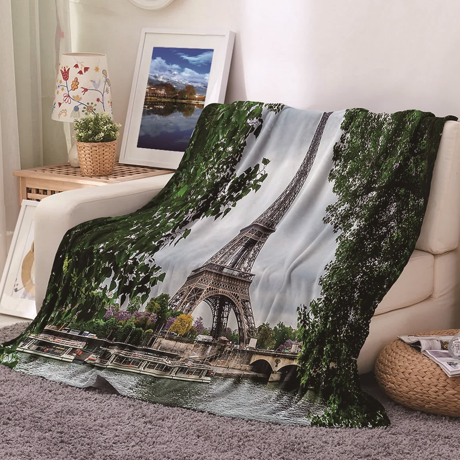Plaid chaud et doux KnSam pour contrer le froid couverture polaire motif arbres 80x120