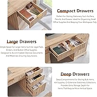 Vista 5 de JXQTLINGMU 58" Modern Executive Desk with Storage, Wood Home Office Desk with 5 Drawers & 1 Cabinet, Fluted Computer Writing Desk for Study, Living