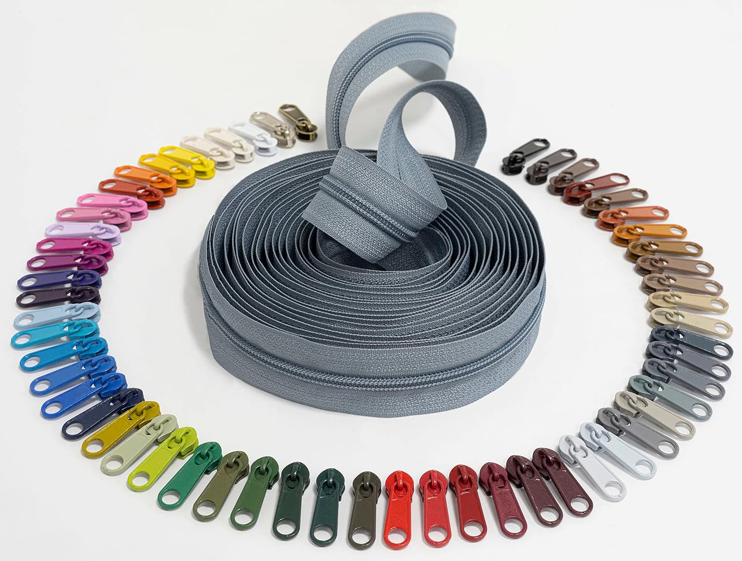 AERZETIX - C62471x5-C62947x10 - Set with spiral zip 5m No. 5 colour: burgundy/rainbow + 10 non-locking sliders no. 5 colour: silver - drop - nylon/metal