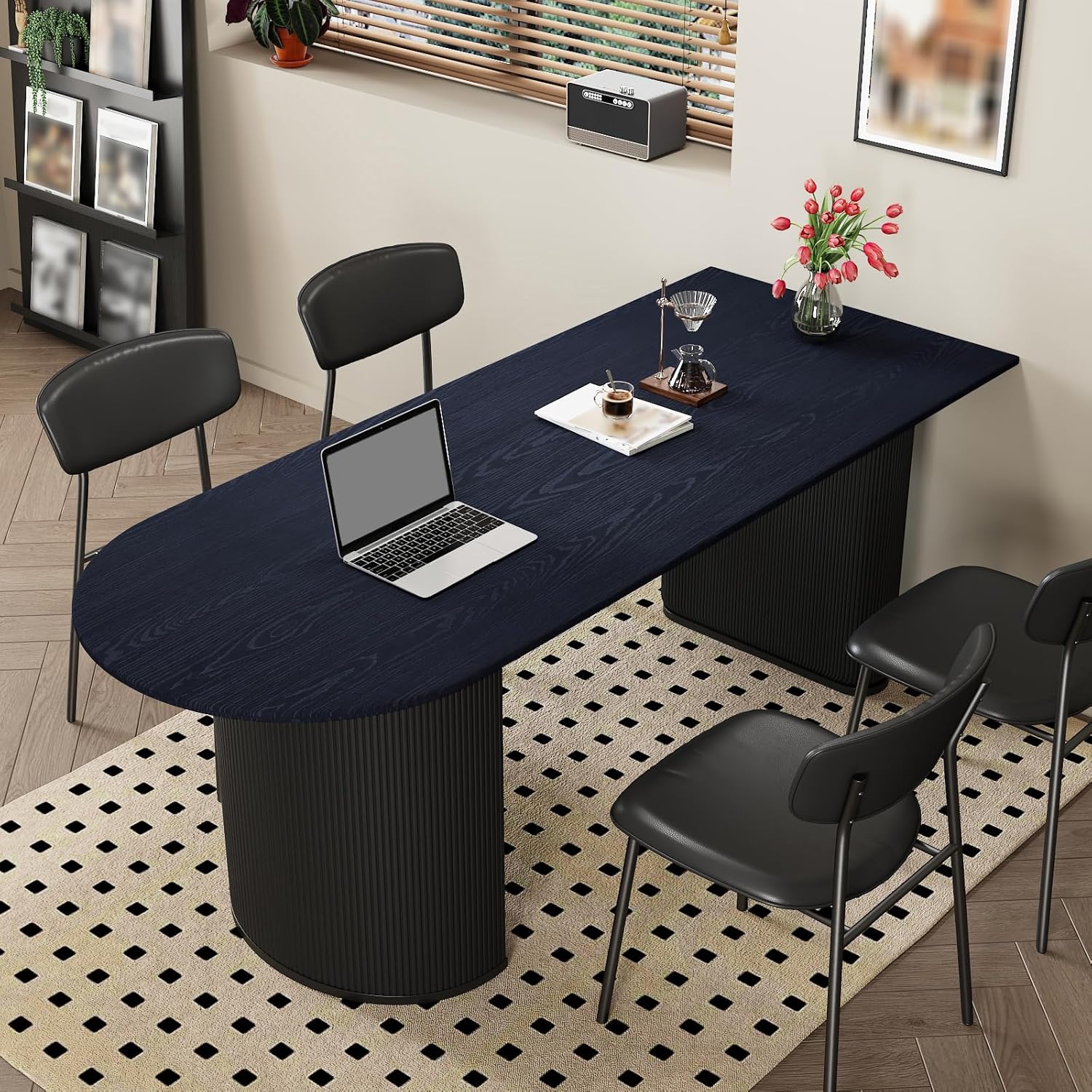 CRE8TIVE Thick Navy Blue Wood Wallpaper Peel and Stick Faux Wood Grain Contact Paper for Cabinets Drawers Waterproof Removable Self Adhesive Blue Contact Paper Vinyl for Bedroom Countertops 12"x80"