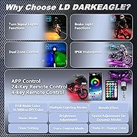 Vista 2 de 8 piezas de kit de luces LED RGB para motocicleta con mando a distancia APP/RF, luces de tira de doble zona con señal de giro y freno, luces