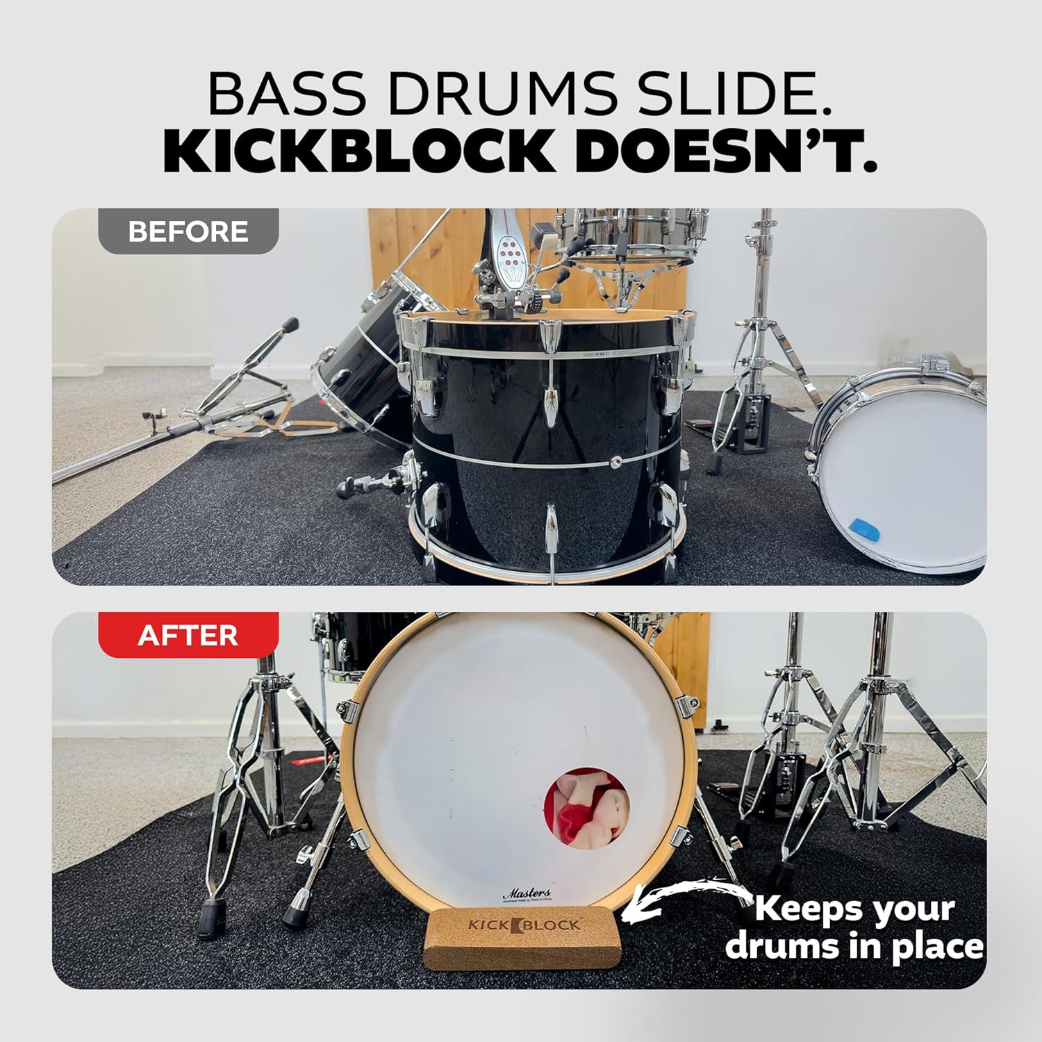 KickBlock Bass Drum Anchor – World’s Best Drum Stopper for Creep and Slide Prevention – Ultra-Grip Technology – Lightweight and Portable Accessory – Natural Cork