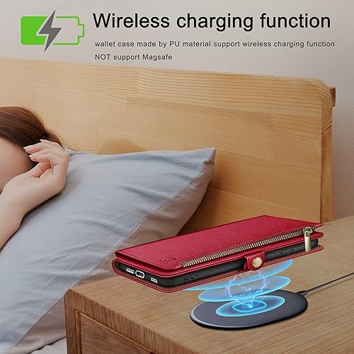 Miniatura 4 de XcaseBar Funda tipo cartera para Samsung Galaxy S9 con cremallera y tarjetero de crédito bloqueo RFID, funda de piel sintética con tapa para