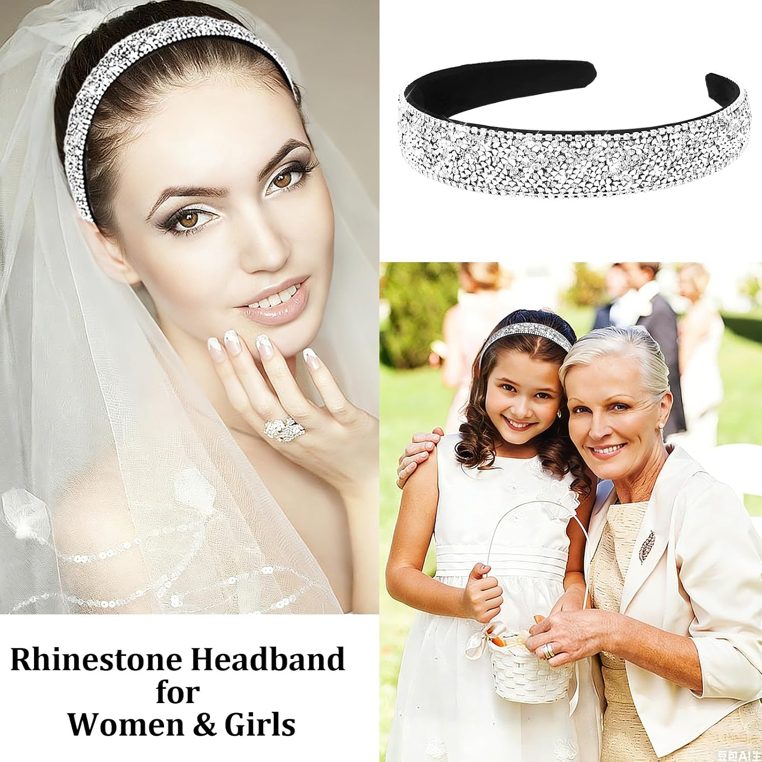 1 Inch Wide Sliver Headband for Women Sparkly AB Rhinestone Headbands Glam Crystal Hairbands Birthday Wedding Prom Date Bachelorette Party Favors Sliver Hair Accessories image 3