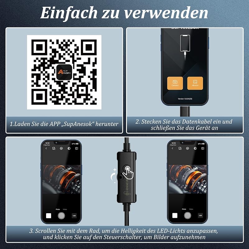 Ennovor 1920 HD Endoszkóp Kamera 8 LED Fénnyel, IP67 Vízálló Inspekciós Kamera Android iOS-hez - Single-lens 5m