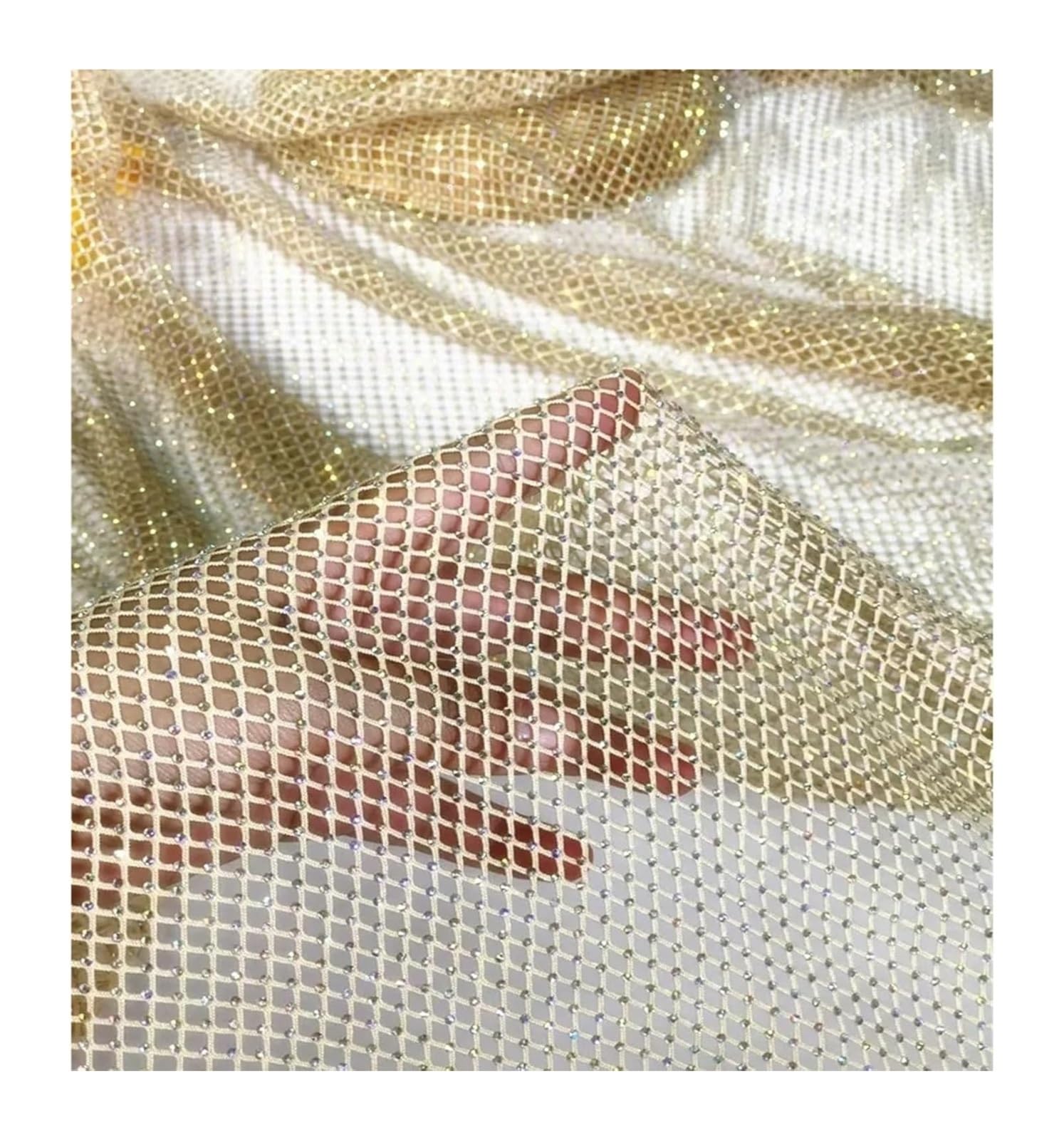 Sewing Mesh Fabric, Multicolor Rhinestones Trim Stretch Mesh Fabric 50x120cm 100x120cm for DIY Sewing(Color1,50x120cm)