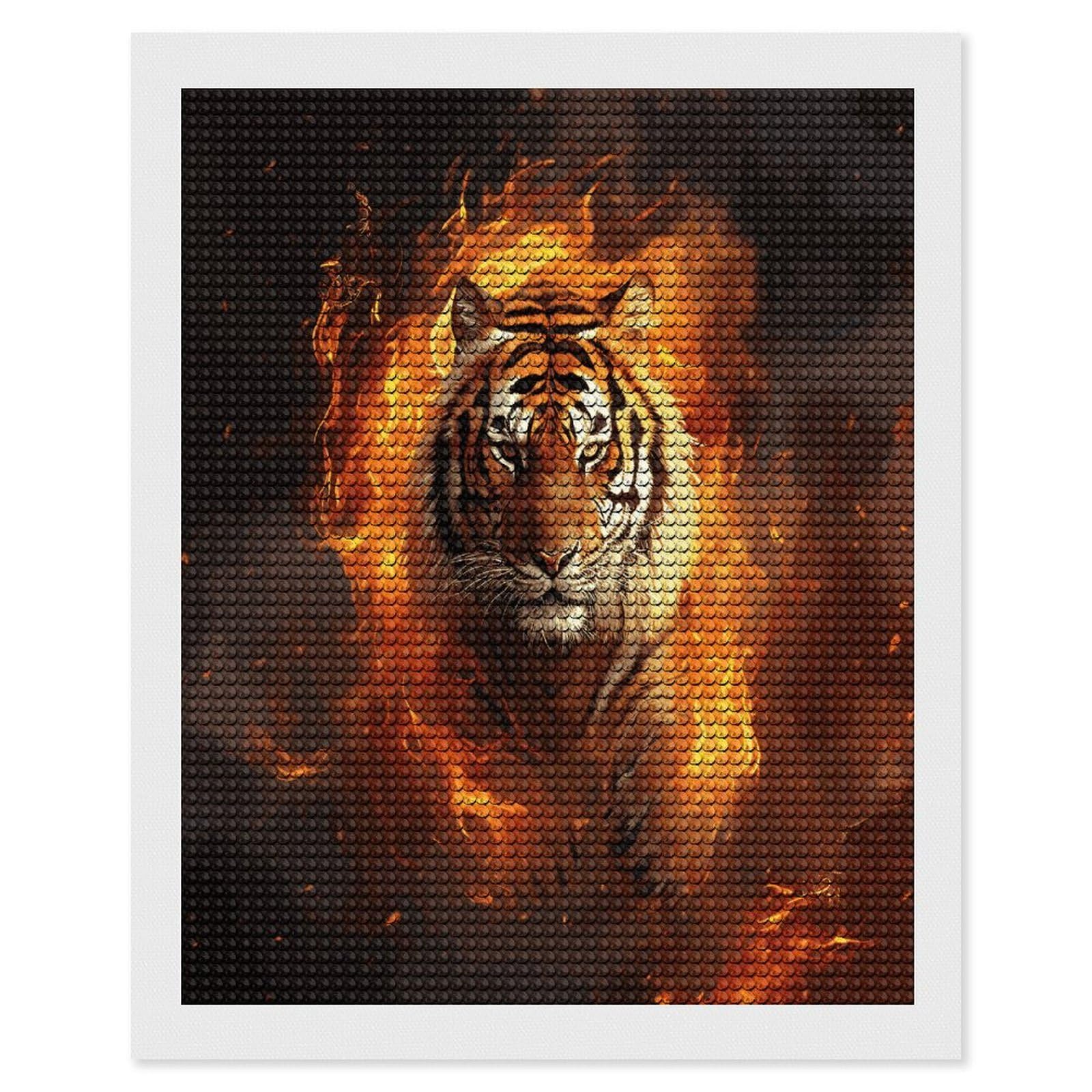FekiLoot Cool Tiger in Flame Diamond Art Kits for Adults Diamond Painting Kits for Beginners DIY Diamond Art Kits Round Full Drill Diamond Dot Gem Painting for Home Wall Decor Gift 16"x20"