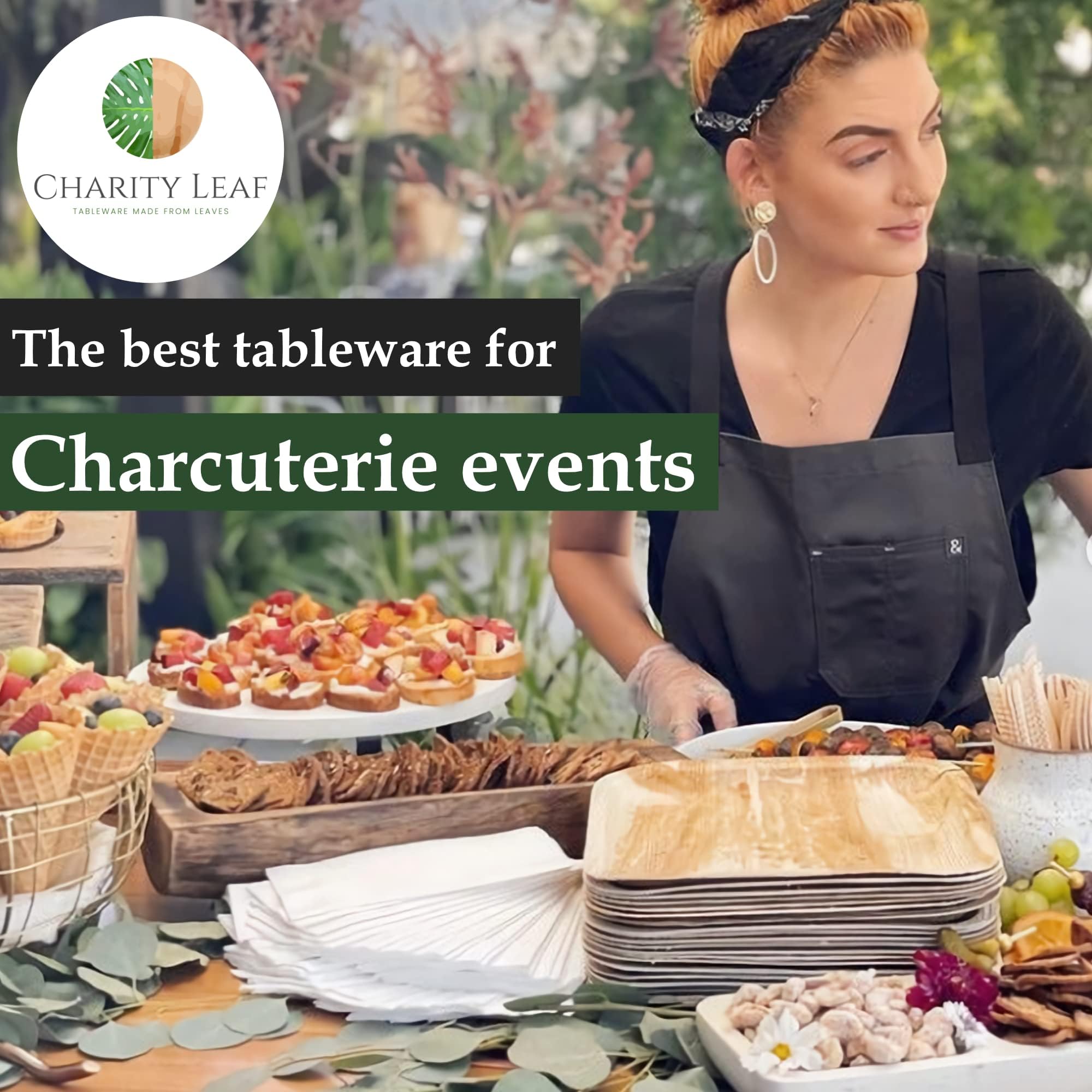 Charity Leaf Jednorazowe okrągłe talerze z liści palmowych 10 cm (50 sztuk) bambusowe talerze do serwowania, jednorazowe deski, ekologiczna zastawa obiadowa na wesela, catering, imprezy
