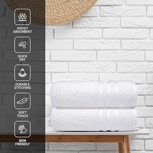 Miniatura 5 de Infinitee Xclusives Toallas de baño de 100% algodón turco de alta calidad, de 27 x 54 pulgadas, toallas de baño blancas altamente absorbentes, para