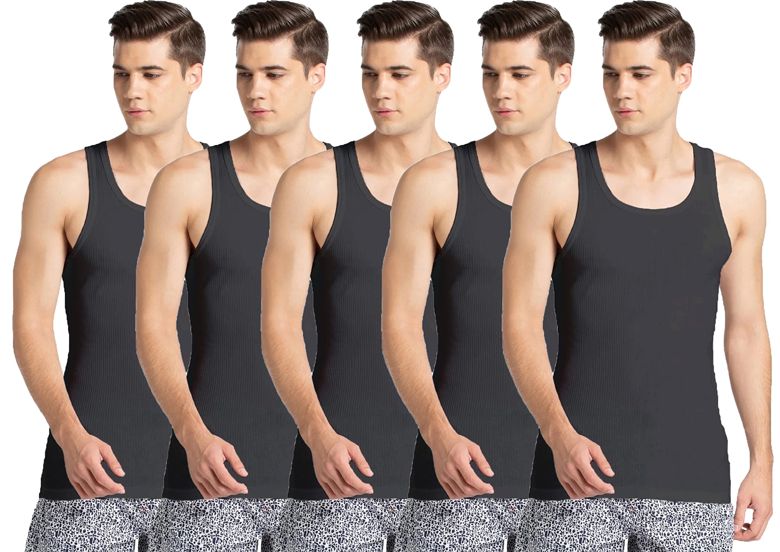 onch Men 100% Cotton Black Sleeveless Rib Vest Innerwear Pack of 5-picture-33