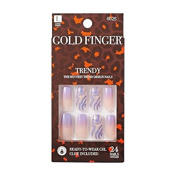 Gold Finger Full Cover False Nails Kit with Glue, Trendy Design, Ready to Wear Gel, Medium, Long, Extra Long Length Nails Trending