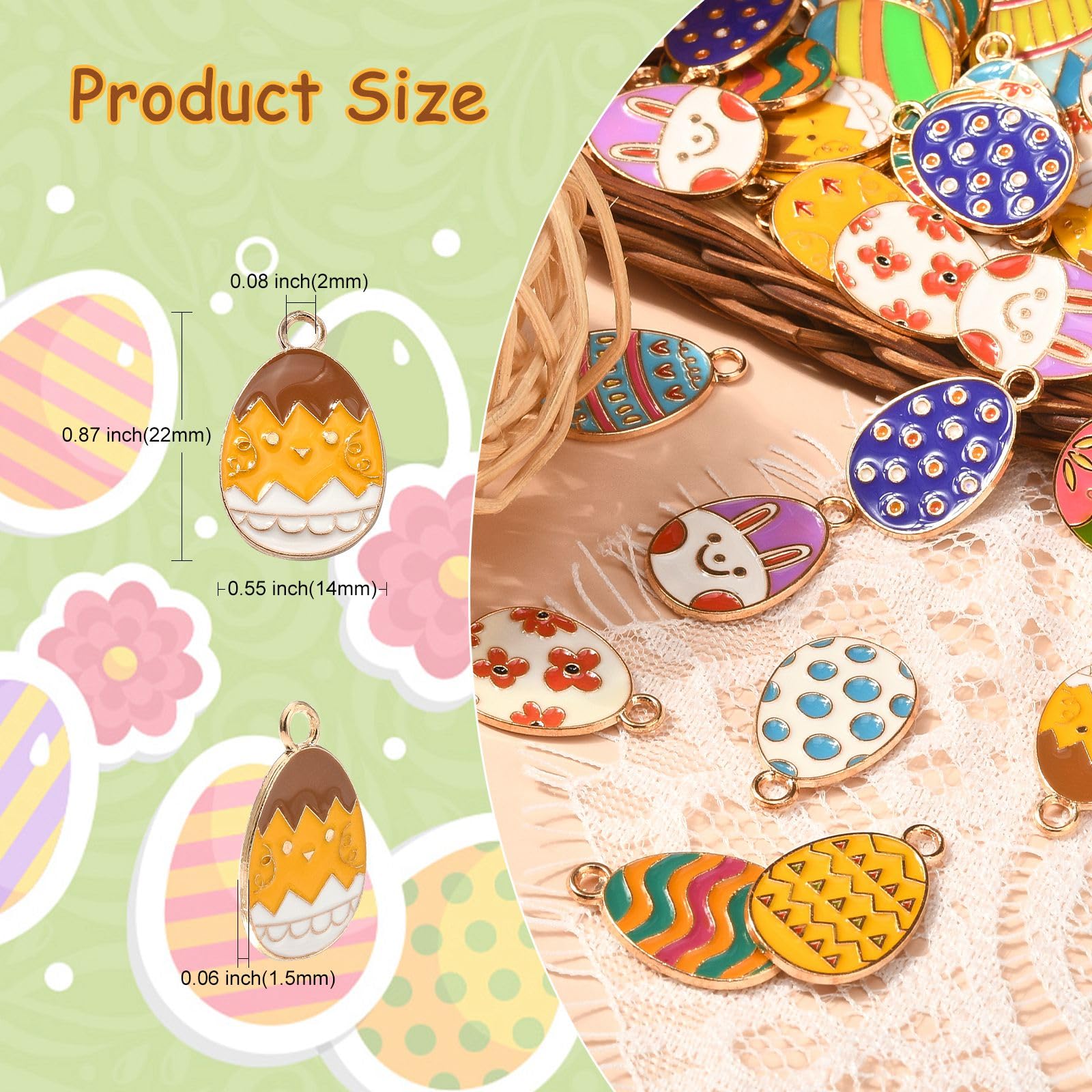 Stiesy 60Pcs 12 Styles Easter Egg Charms Pendants Enamel Egg Charms Colorful Egg with Easter Rabbit Pattern Dangle Charms for Jewellry Making DIY Crafts - Image 2