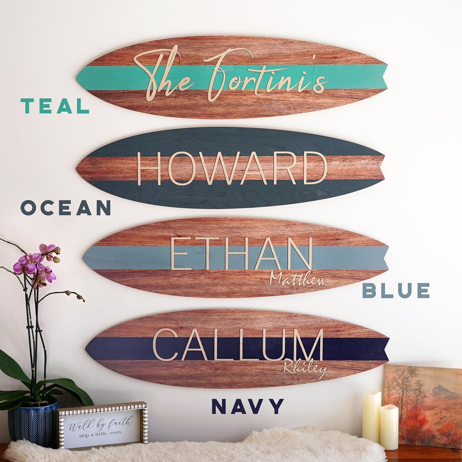 Headwaters Studio Personalized Wooden Surfboard Wall Decor – Custom Name Surfboard Sign for Nursery, Playroom, or Coastal Room – Decorative Surf Board Wall Art-2 Sizes, 12 Colors