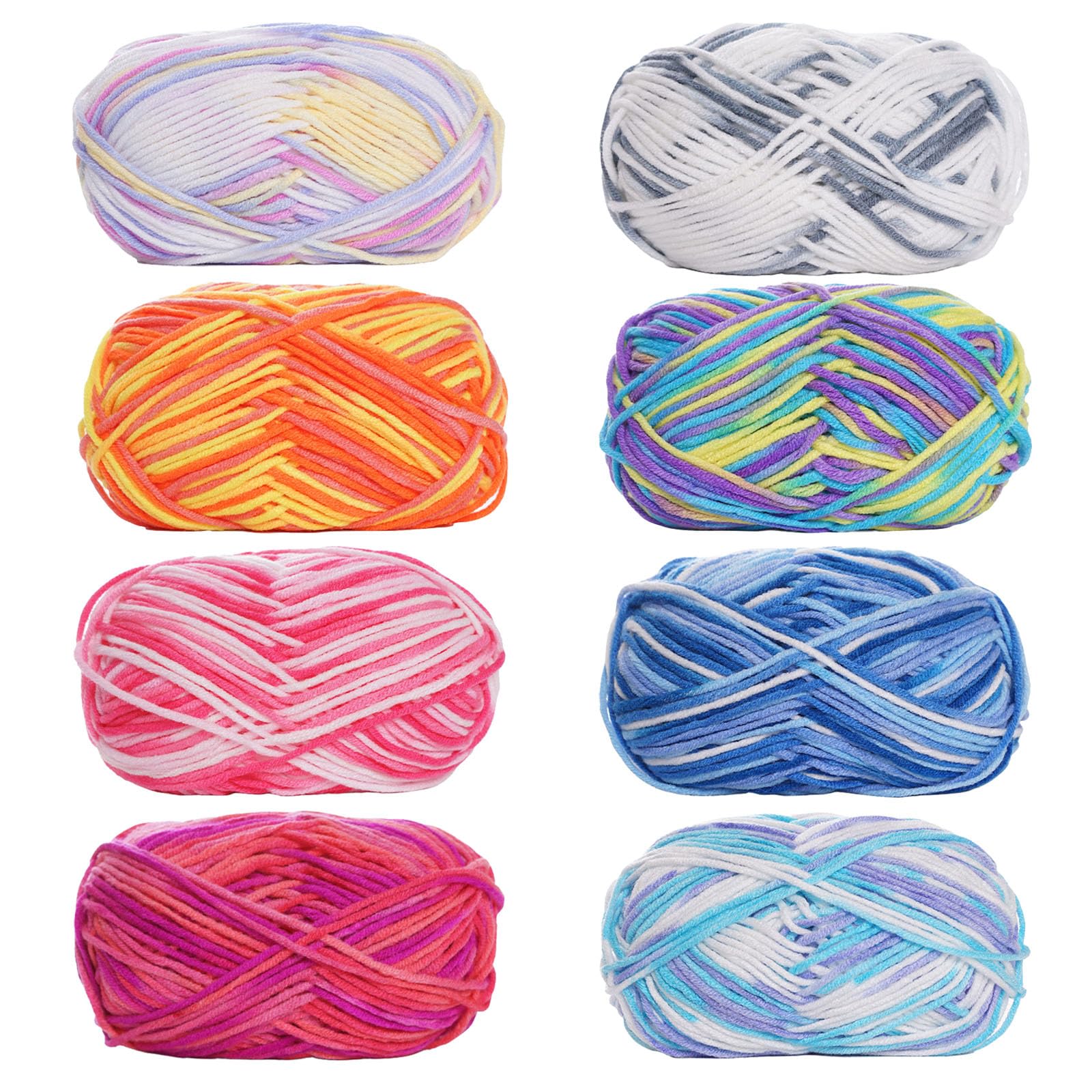 Double Knitting Yarn, 8Pcs Crochet Yarn, 50g Acrylic Wool Crochet Yarns Colorful Knitting Wool Yarns BabyYarn for DIY Knitting Craft and Crochet Project (Multicolor 2)