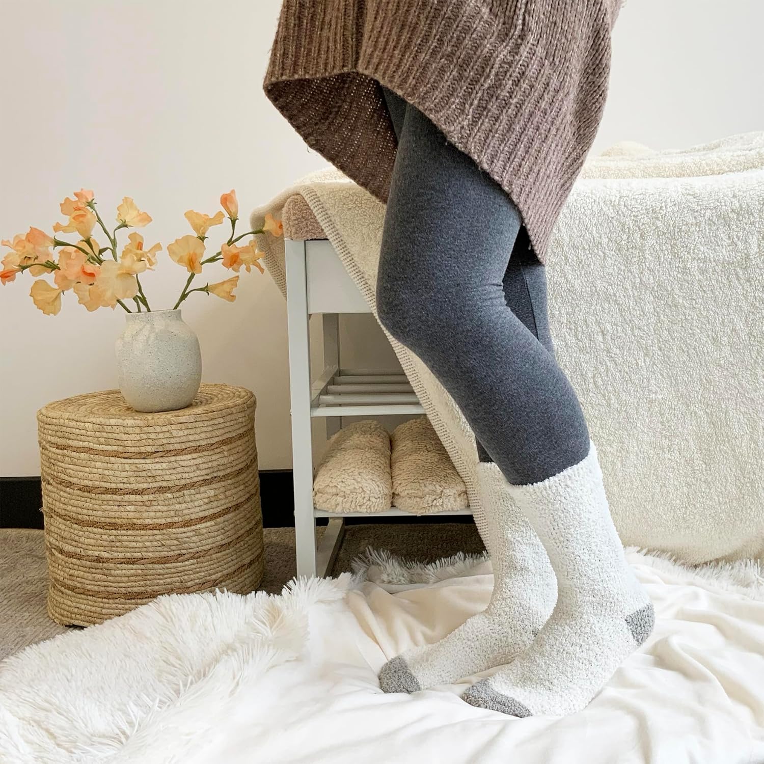 BEARPAW 4 Pair Pack Cozy Super Soft Lounge Socks Multi Pattern Crew Socks - Image 8