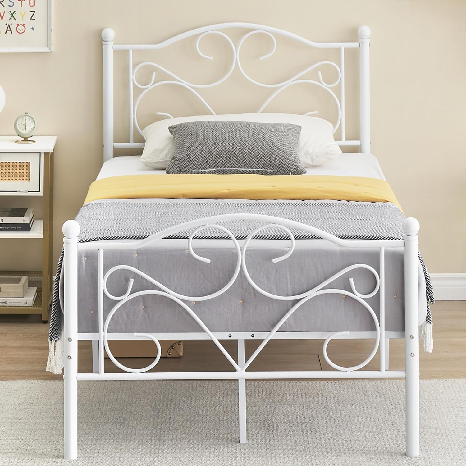 IDEALHOUSE White Twin Bed Frame with Headboard and Footboard for Girls, Metal Platform Bed Frame with Steel Slats Support, No Box Spring Needed