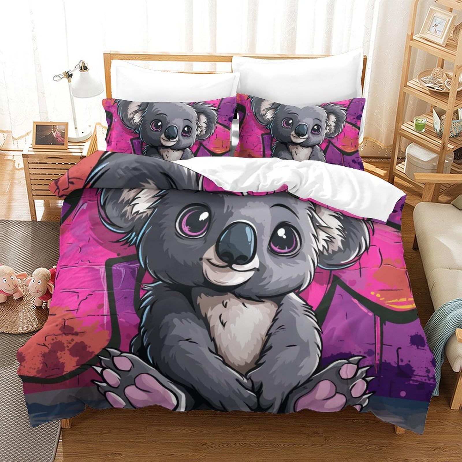 Housse de couette 3 pièces Koala Douce avec taies pour lit adulte Super King 260x220 cm