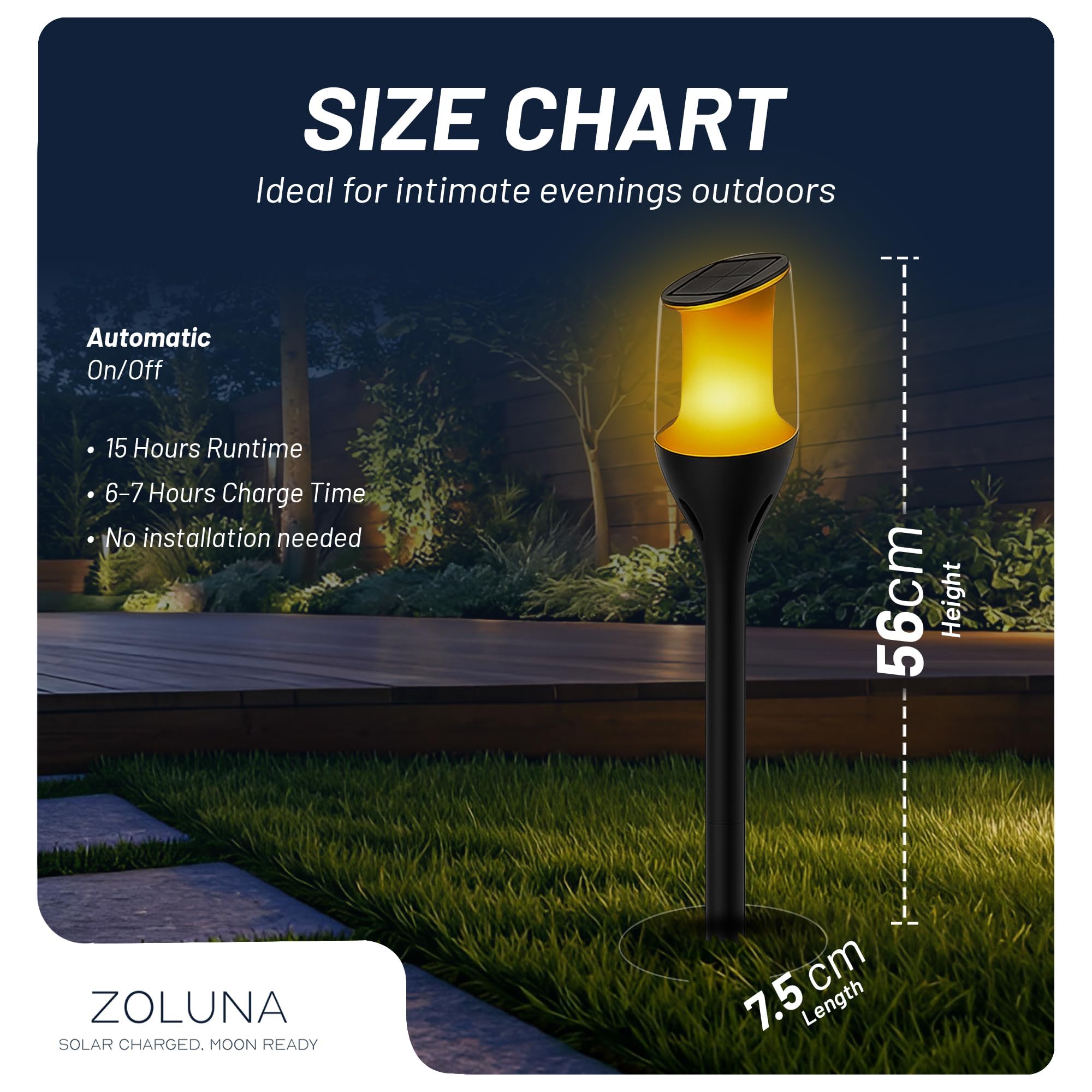 ZOLUNA Solar Gartenfackel Anky 4er Set – Realistischer Flammeneffekt – IP65 Wasserdicht – Bis zu 16h Leuchtdauer – Solarlampe für Außen, Garten, Terrasse & Wege – Warmweiß (1600K)