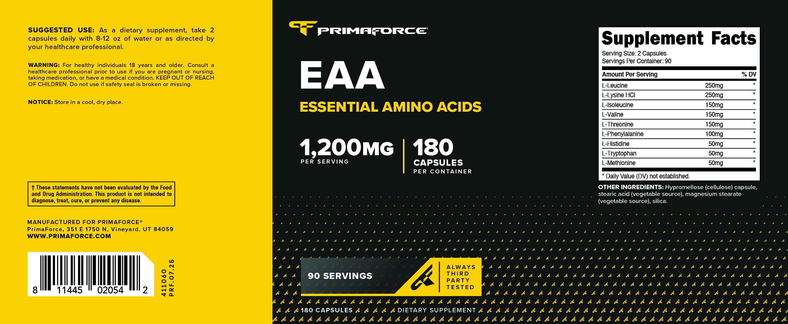 PrimaForce EAA (1200mg) 180 Capsules, Essential Amino Acids, Gluten Free — Amazon image 5