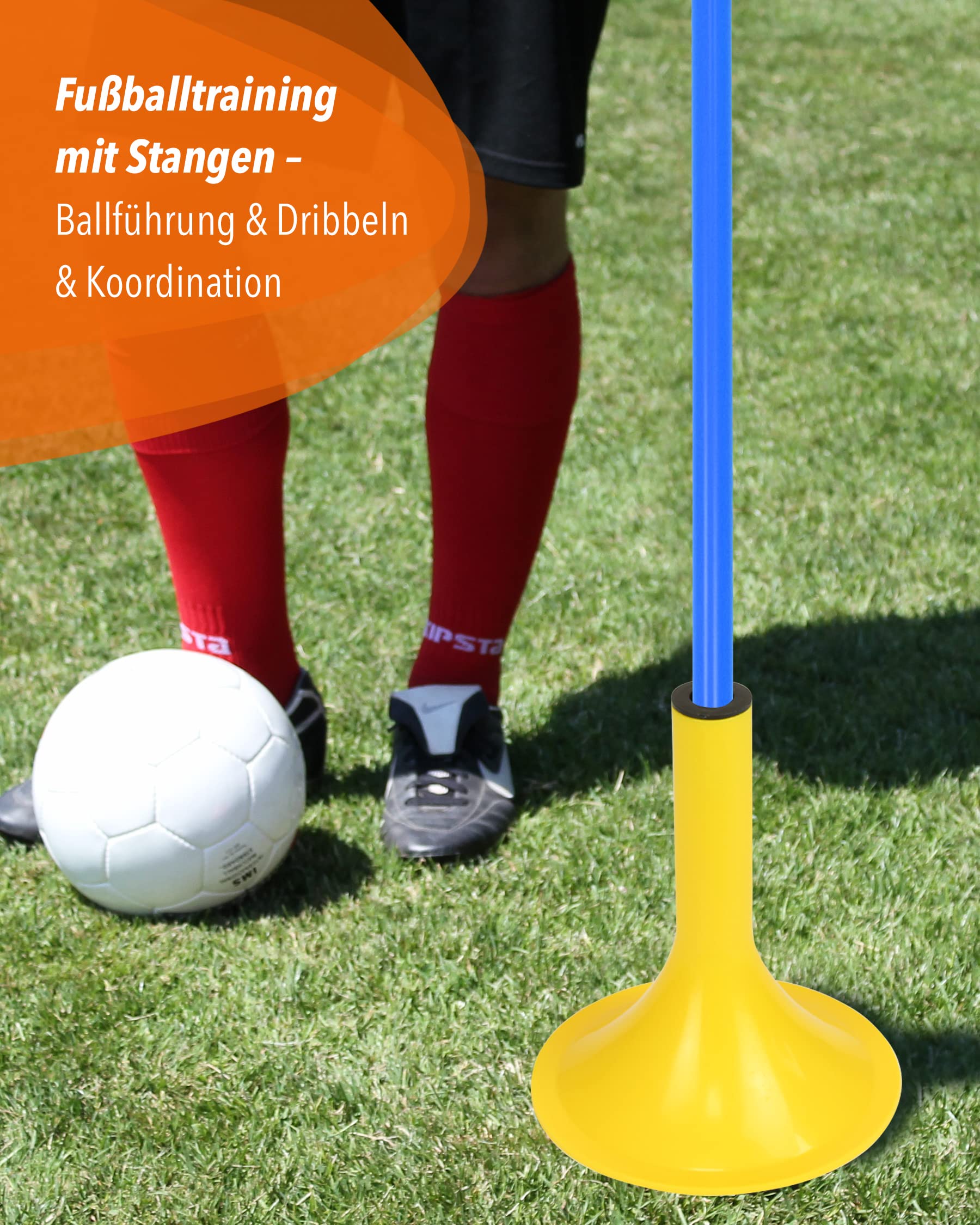 Slalom-Set mit Standfuß & Slalomstangen – 4er Set Blau – 100 cm – Ø 25 mm – für Fußball, Hundesport & Koordinationstraining – Indoor & Outdoor