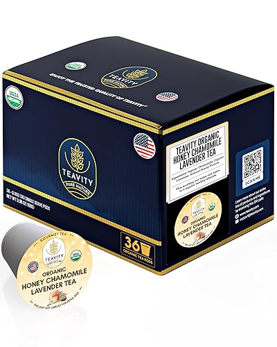 Teavity - Cápsulas de té orgánico de manzanilla y lavanda para Keurig, té de hierbas descafeinado para tazas Keurig K, manzanilla y lavanda con miel