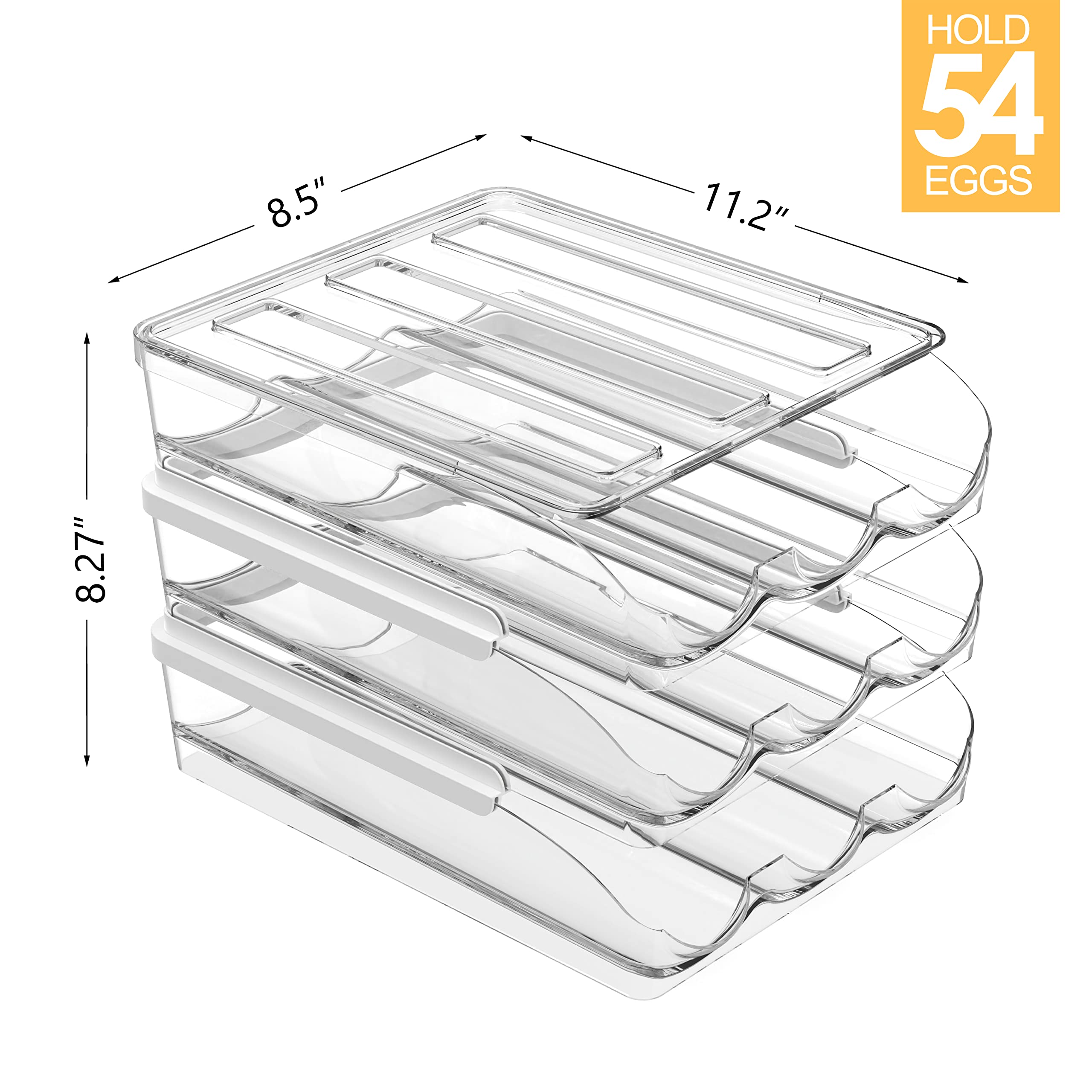 Eierhalter für Kühlschrank, 54 Kapazität, automatischer Eier-Organizer für Kühlschrank, transparent, stapelbar, für Küche oder Speisekammer, 3 Stück