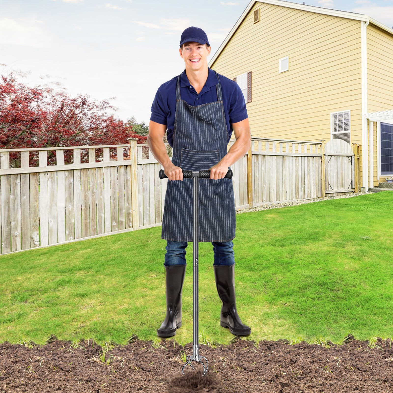 BeneLabel Gartenkralle, Manuell Unkraut Kralle Bodenkralle Gardena Kultivator Twist Tiller Erdkralle Langstiel Rasenbelüfter Schwerlast Unkrautvernichter & Vertikutierwerkzeug 4 Zinken für Gartenbeete