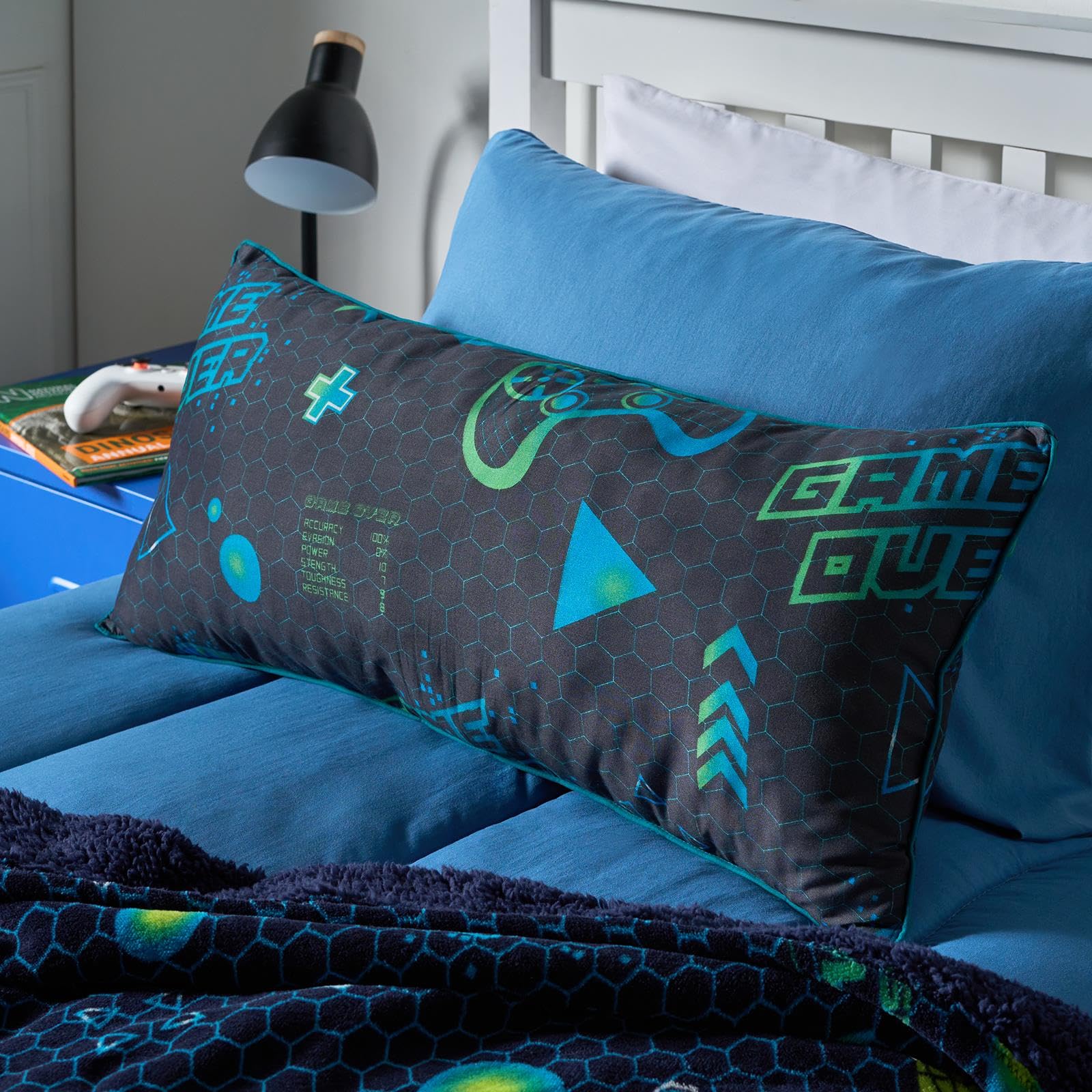 Ohs Boys Gaming - Navy Kids Bolster Pillow For Bed Gaming, Full Body Pillow Soft Hollowfibre Filling Cuddle Cushion Back Support Pillows For Side Sleeper Gamer Gifts Girls, Navy