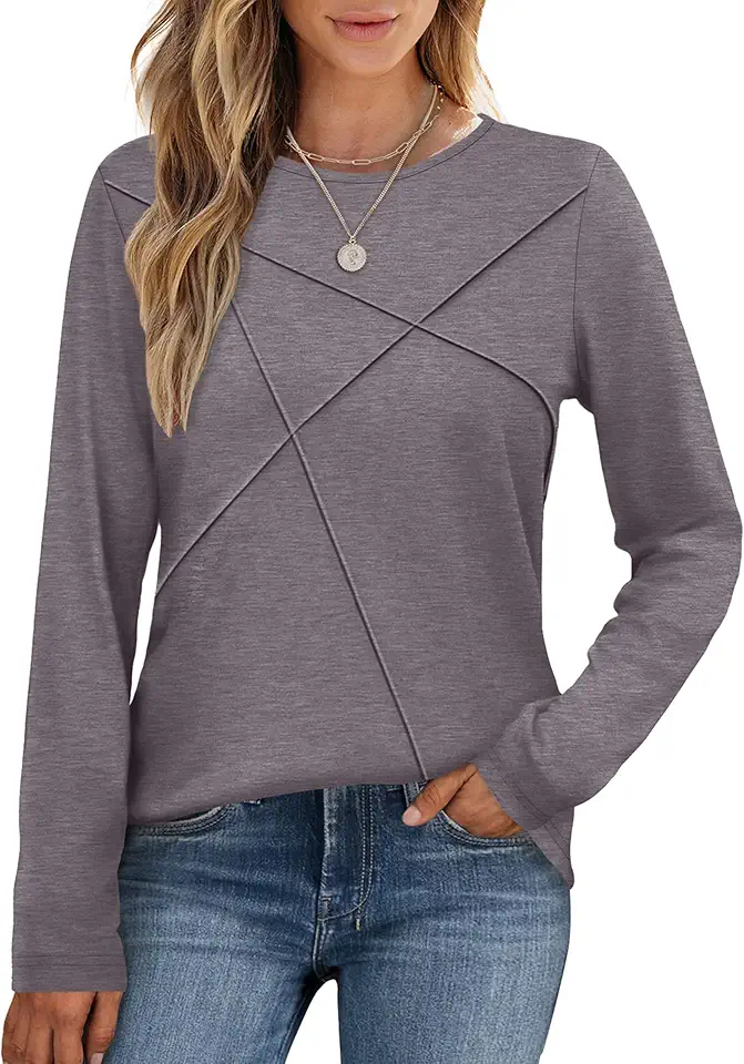 XIEERDUO Long Sleeve Shirts for Women Business Casual Tops Trendy Crewneck Fall T Shirts Pleated Loose Fit