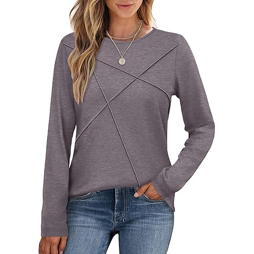 XIEERDUO Long Sleeve Shirts for Women Business Casual Tops Trendy Crewneck Fall T Shirts Pleated Loose Fit
