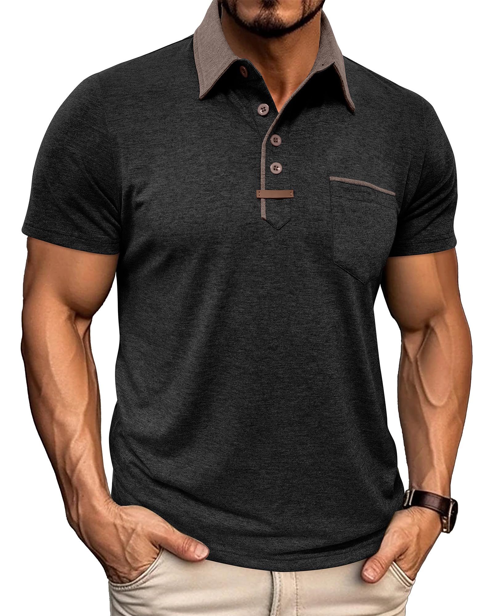 PRIVIMIX Poloshirt Herren Kurzarm Golf Tshirt Polohemd mit Knopfkragen und Brusttasche Arbeit/Sport M-3XL