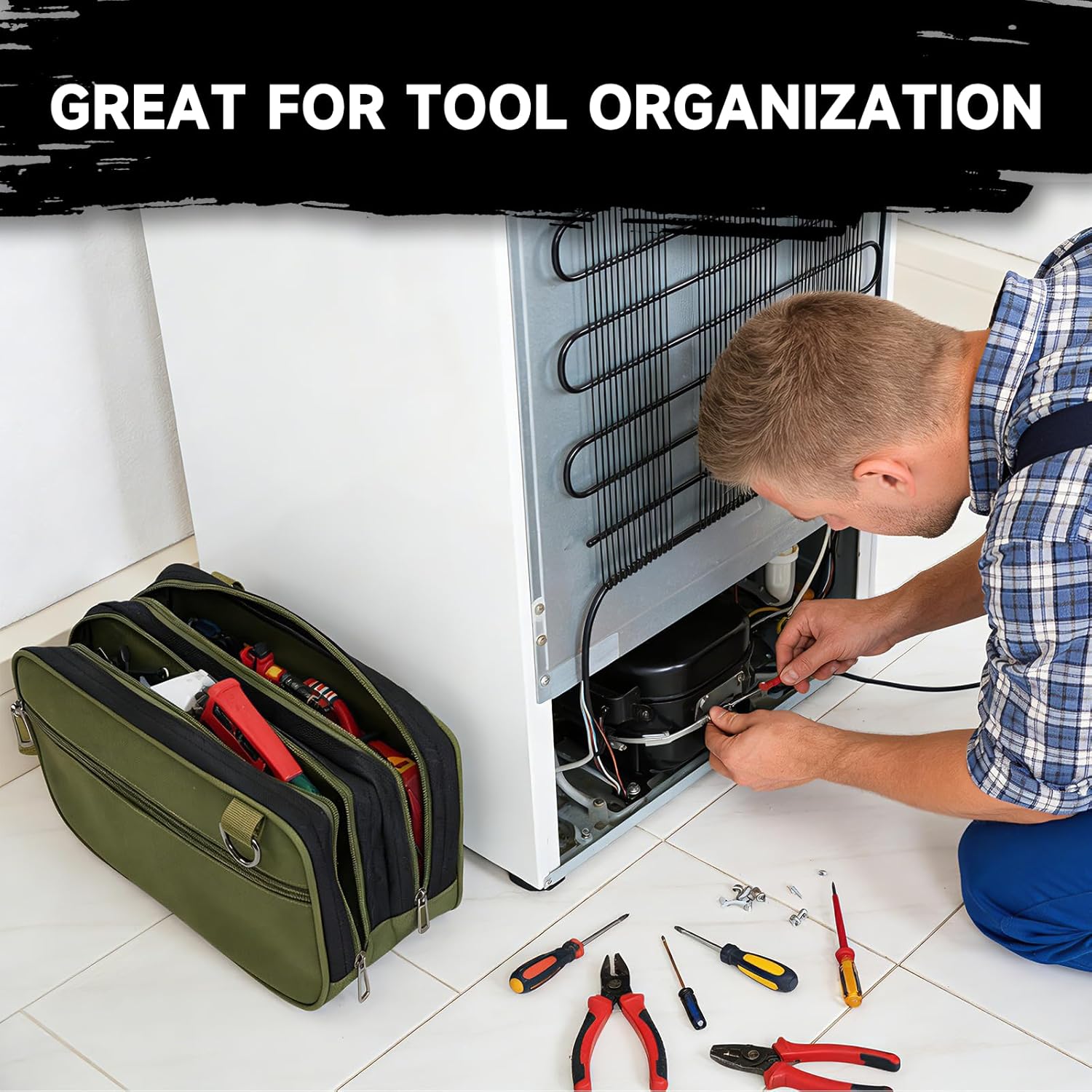 Organizer Tool Pouch - 2 Pack with Zipper Waterproof Utility Multi Compartments Small Tool Bag
