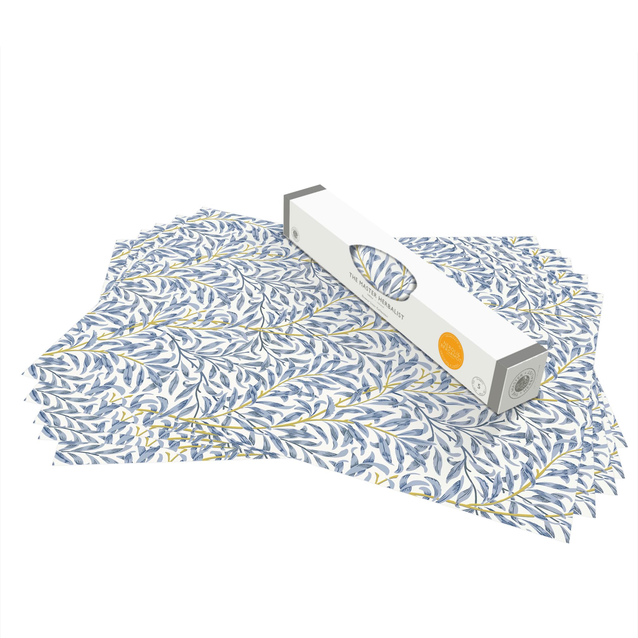 The Master Herbalist Fragrant Neroli & Bergamot Scented Drawer Liners in a Blue William Morris Design (Rolled) | Pack of 5 Sheets | Contains Essential Oils | Made in The UK