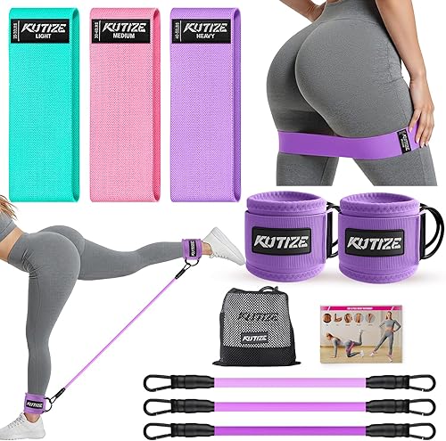 Juego de bandas de resistencia al tobillo con puños y bandas de resistencia de tela, equipo de entrenamiento de piernas y glúteos para mujeres y