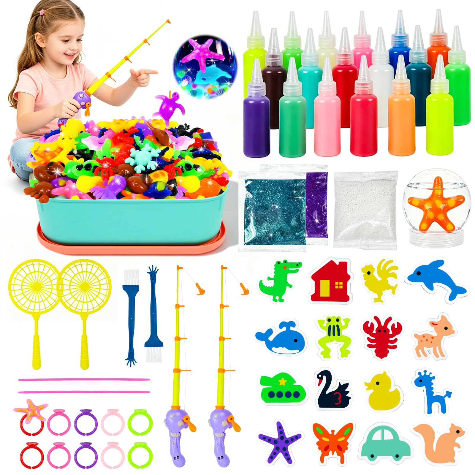 JONRRYIN Acqua Gel Set Creativo, 62 PCS Magico Water Elf Kit con 16 Formine, Gel D'acqua Magico Che Brilla al Buio Kit Elfi Magici Regalo per Bambini 4+