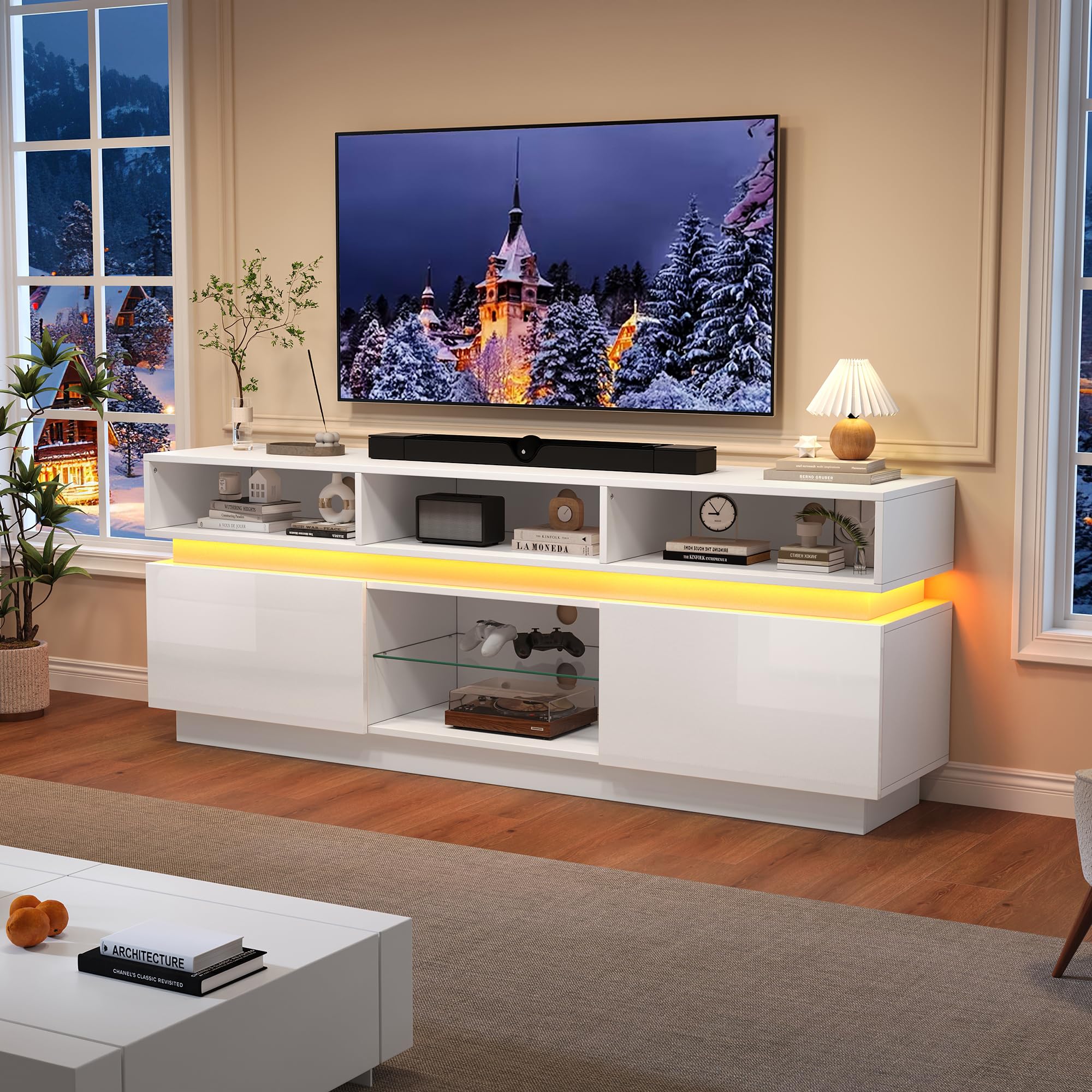 Mueble TV de MDF con cristal templado de gran resistencia para salones elegantes