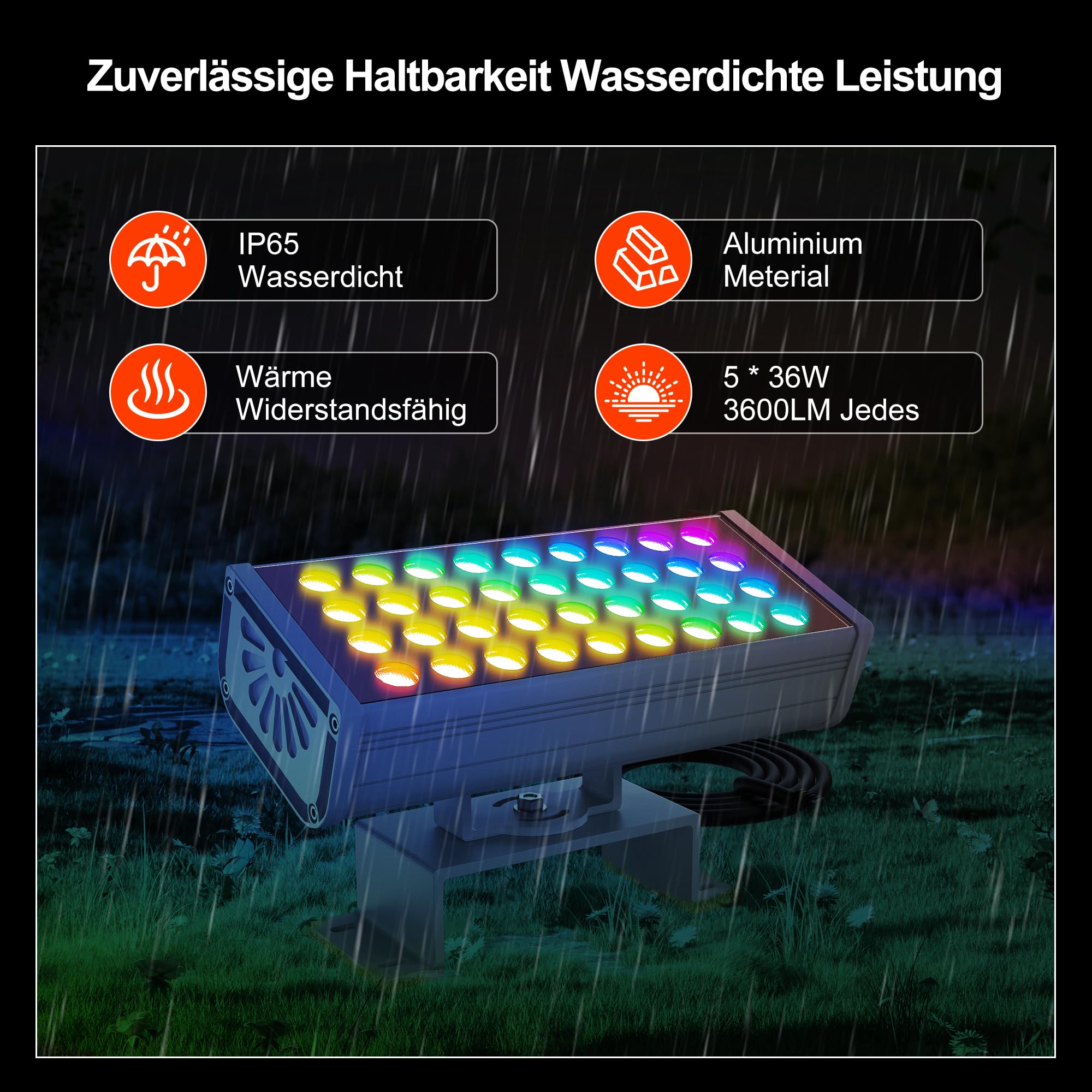 Inteligentny reflektor ścienny LED RGBCW sterowany za pomocą aplikacji, 2700 K-6500 K, możliwość ściemniania, 1-100%, wodoszczelność IP65, ultra jasne światło z muzyką, synchronizacją muzyki