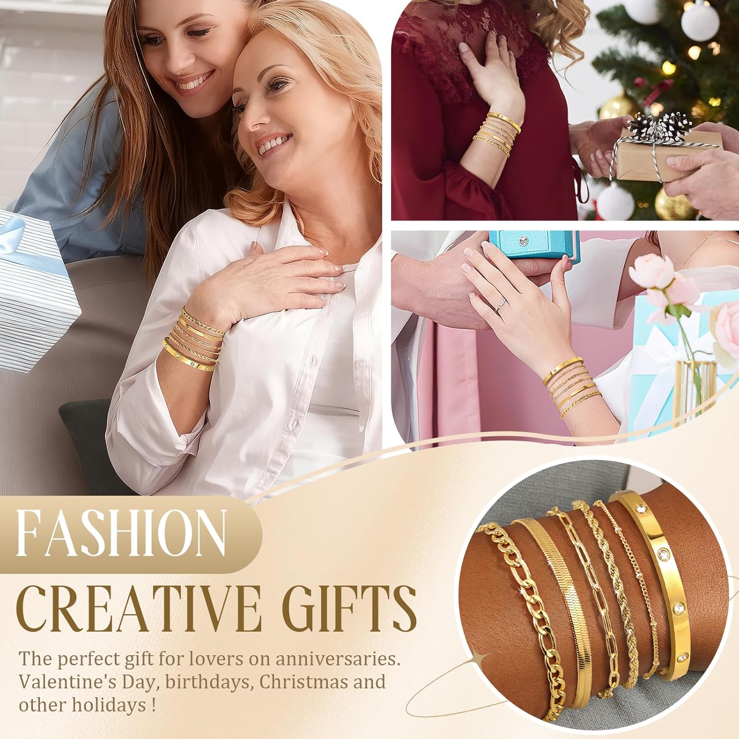 Gold Bracelets for Women Non Tarnish, Dainty 18K Gold Plated Bracelets Stack Trendy Waterproof Stackable Bangles, Cuban Link Paperclip Chain Jewelry Set Fashion Accessories Gifts for Women - Image 5