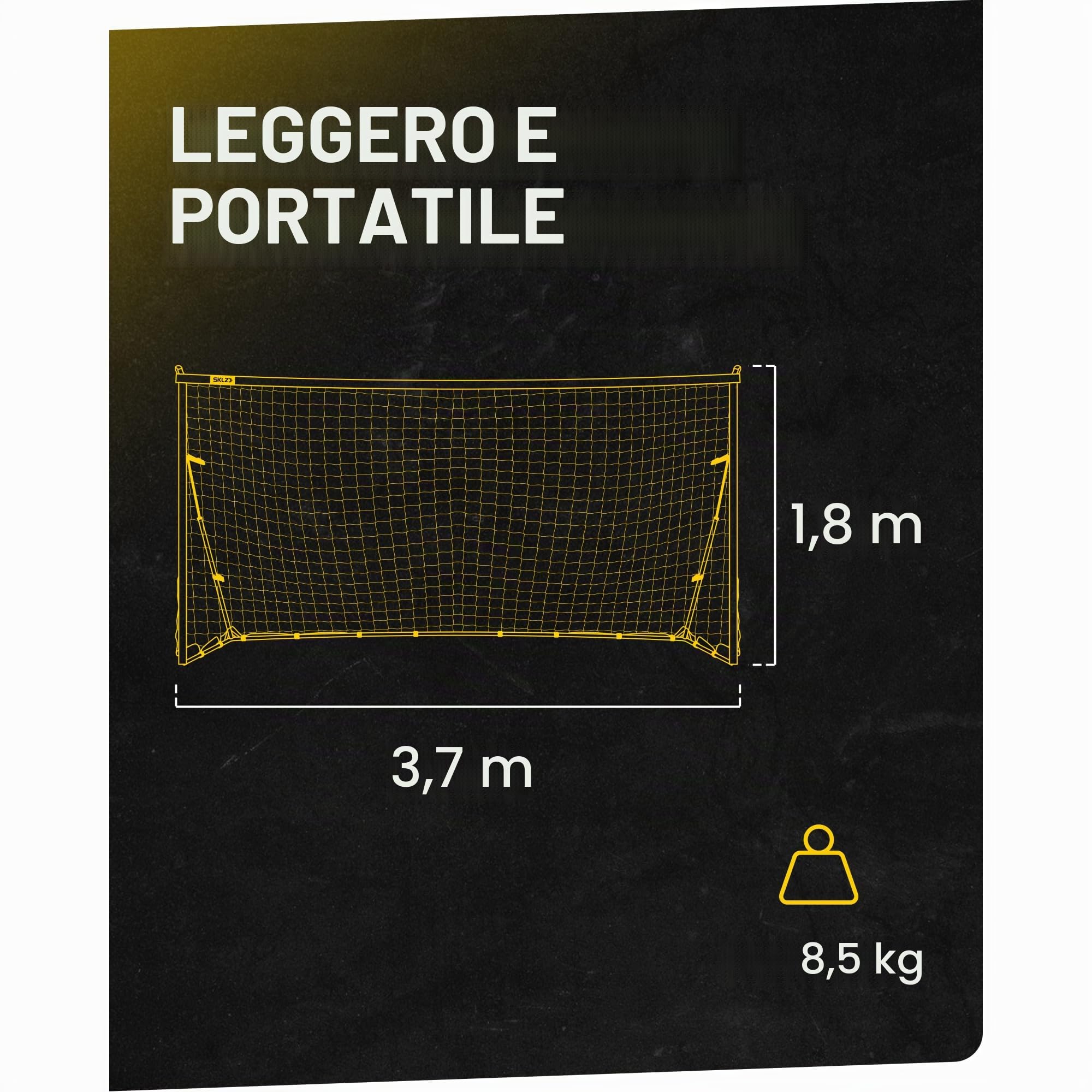 SKLZ Quickster Porta da Calcio Portatile per Cortile e Campo, Telaio Resistente e Rete a 2 Strati, Pali Regolabili con Chiusura a Scatto, Pali in Metallo, Custodia per Il Trasporto con Manico