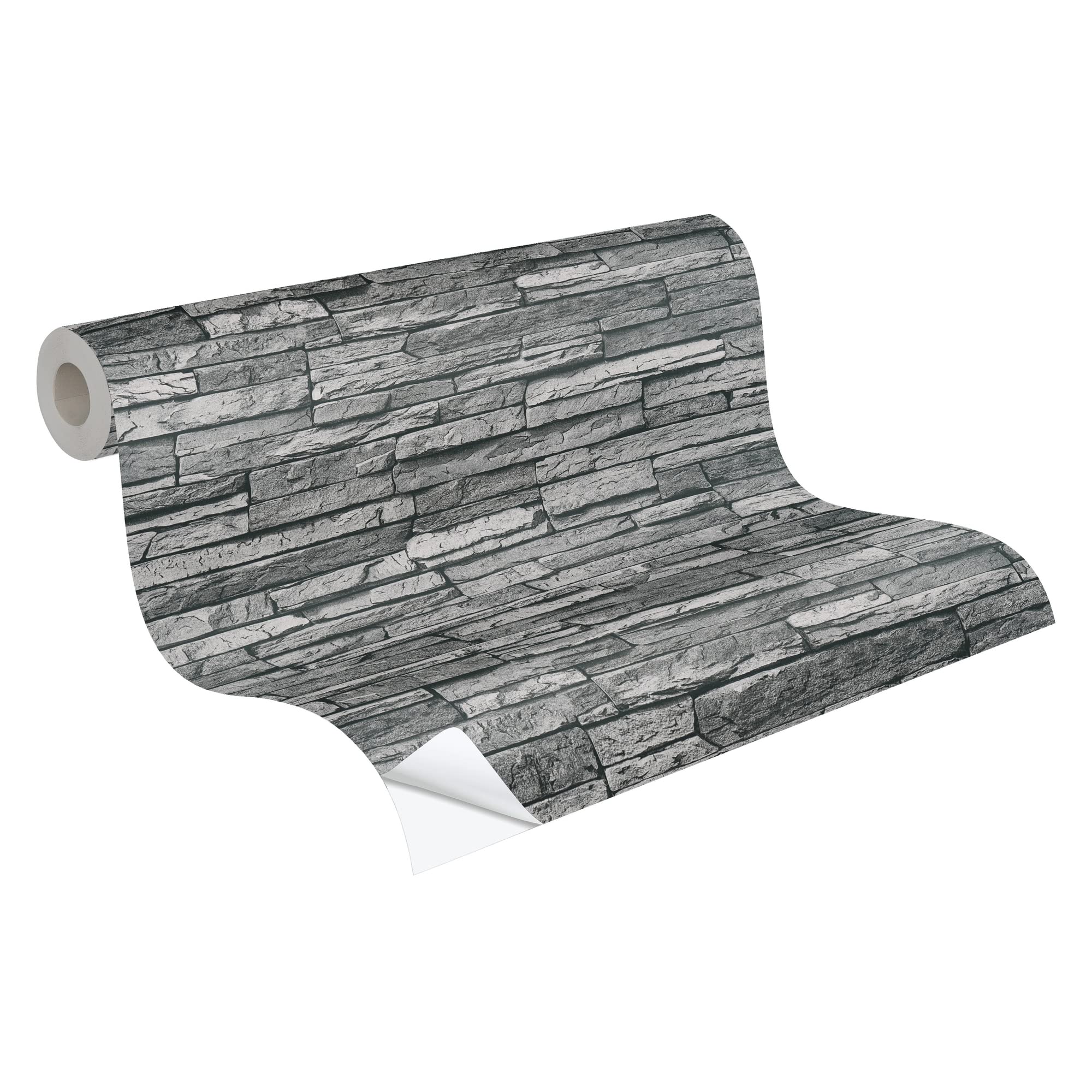 A.S. Création Selbstklebende Tapete Steinoptik Grau Schwarz The Wallcover 385891 3D 8,40x0,53m Made in Germany