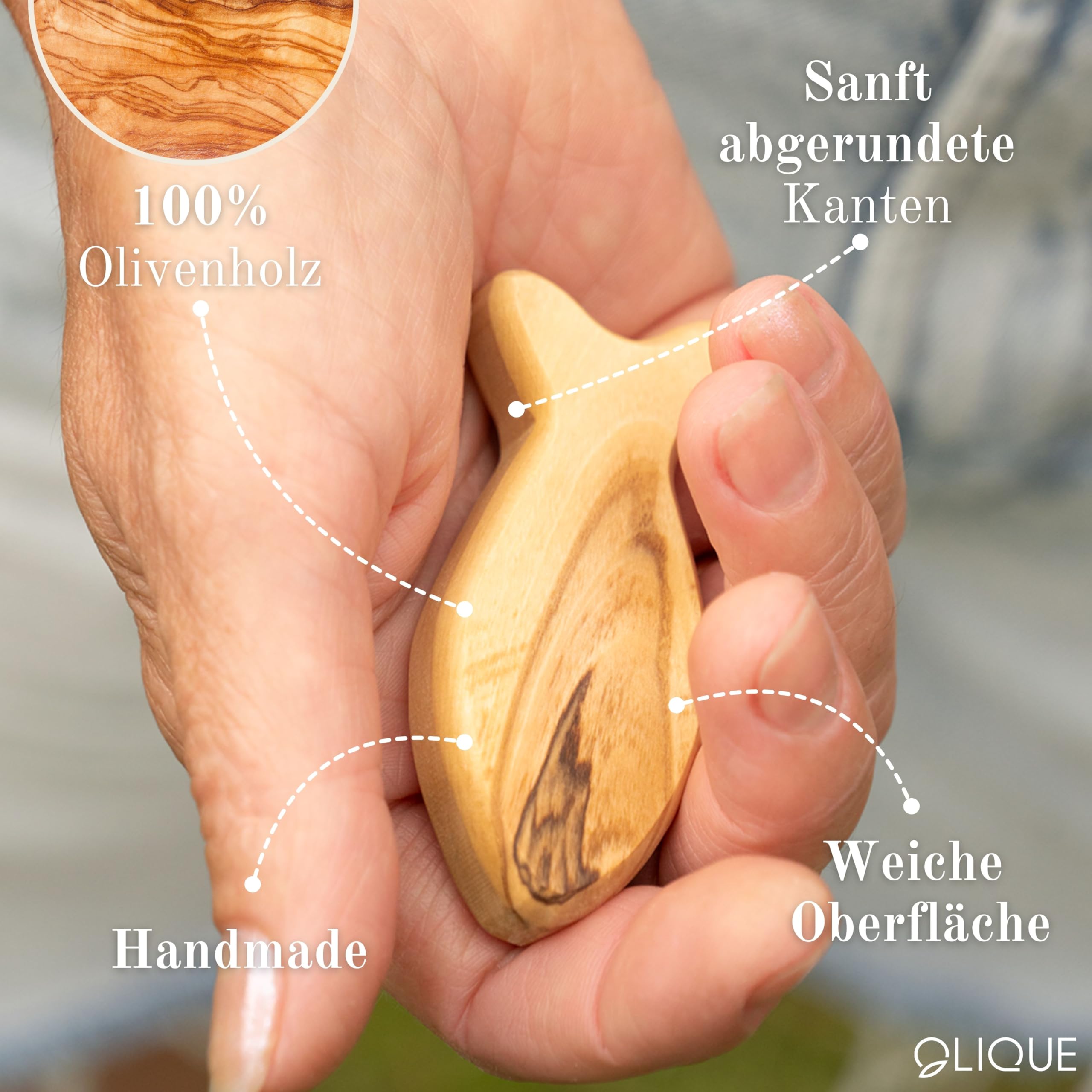 Poisson en bois d'olivier - Figurine artisanale faite à la main comme cadeau pour la naissance, le baptême, la communion et la confirmation (sans gravure)