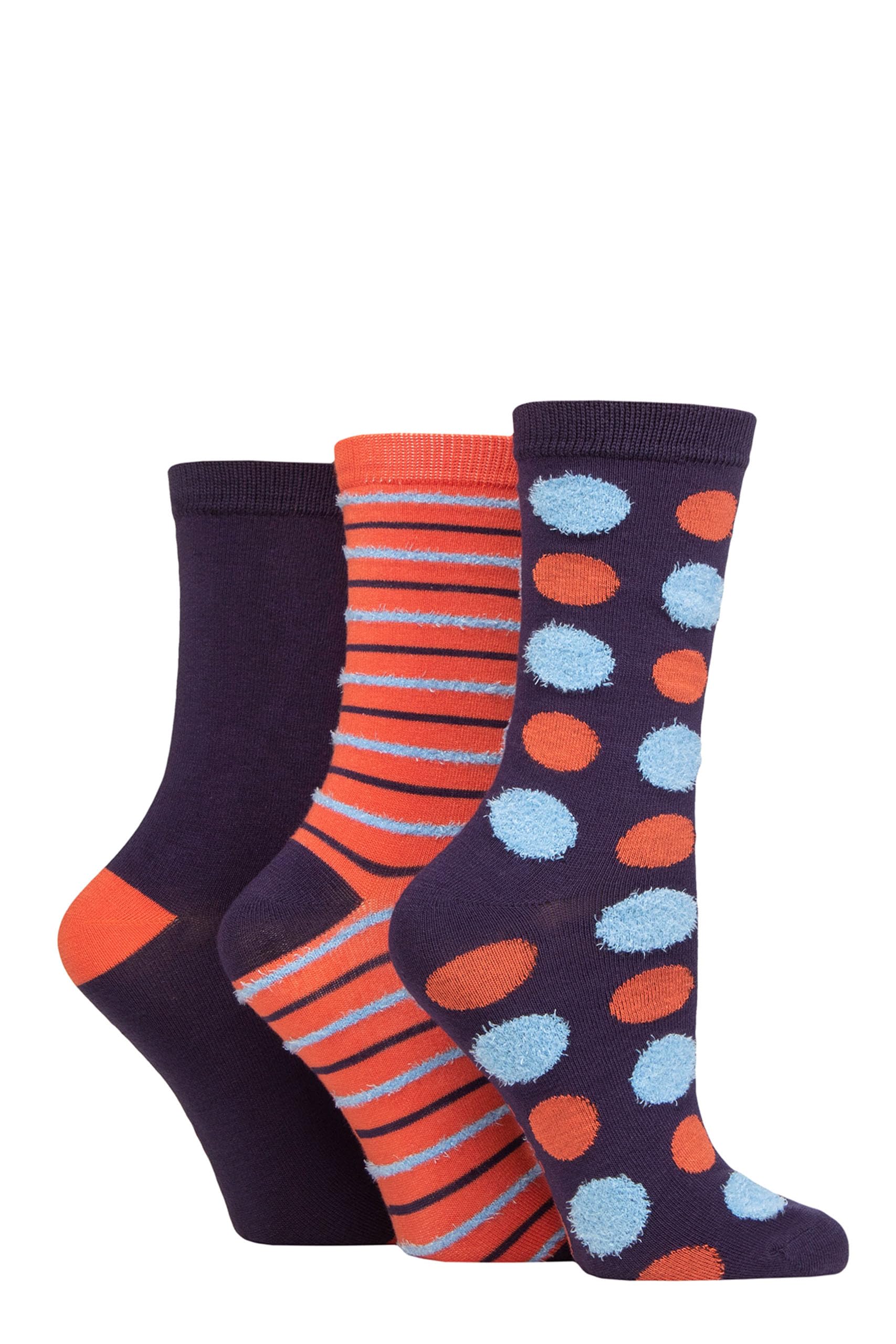 Elle Women's Navy / Rust Feather Textured Socks - Patterned, Plain, Spotty And Striped Soft Breathable Bamboo In A Multipack Of 3 Pairs Size 4-8 (Navy/Rust, 4-8)