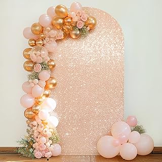 Wedding Arch Cover 7.2 FT Rose Pink Sequin & Fabric Arch Backdrop Cover Round Top Chiara Backdrop Stand Covers for Birthday Party Ceremony Banquet Decoration