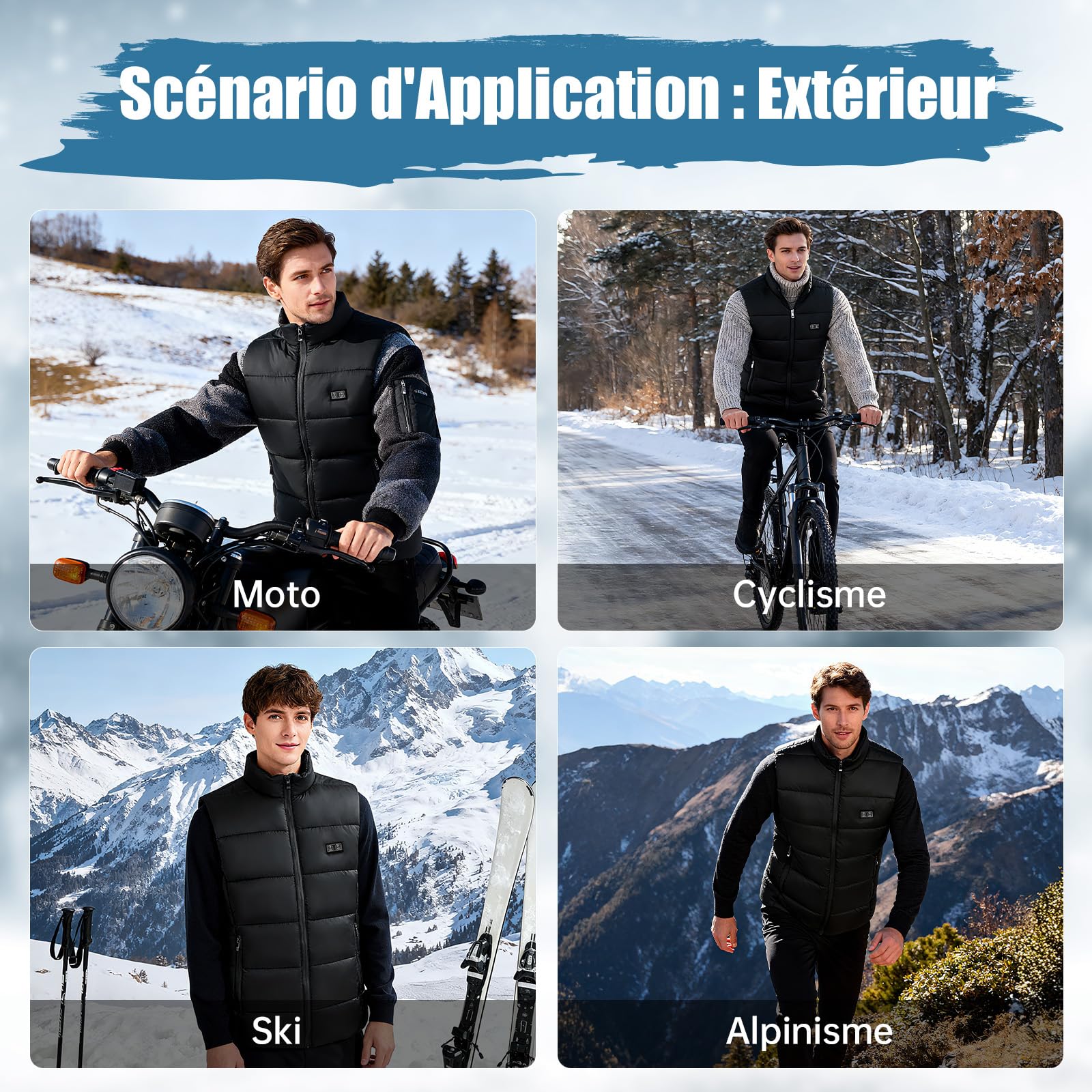 Gilet Chauffant Homme avec Batterie 10000mAh pour Ski（L）