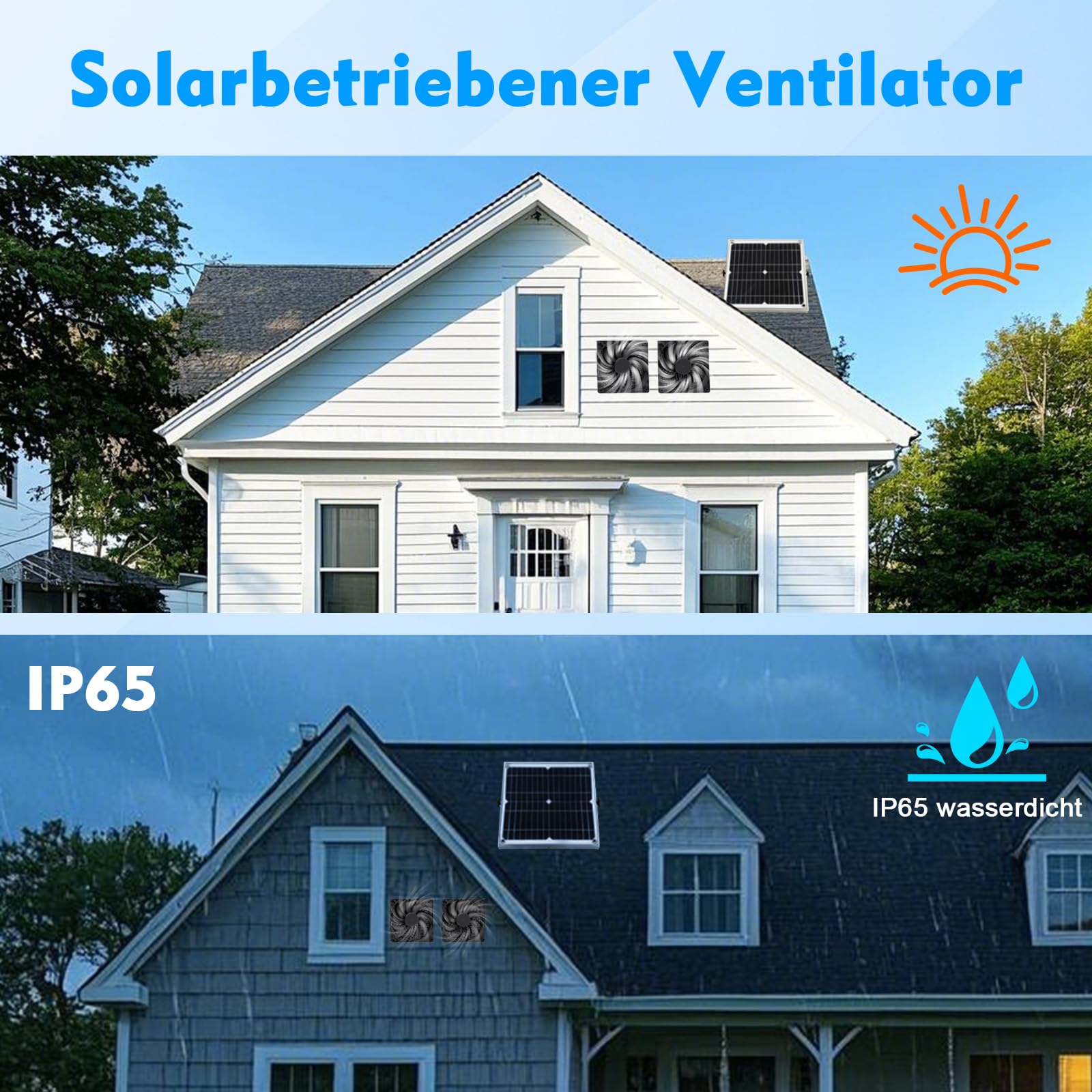 Ventilateur de panneau solaire 12 W - Ventilateur d'extraction solaire avec double ventilateur CC - Échappement de fenêtre pour hangars, poulaillers, serres, niches pour animaux domestiques